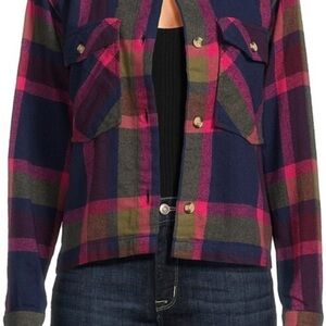 Beach Lunch Lounge Ella Plaid Jacket 100% Cotton  Blue Purple Women’s Size XL